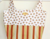 Happy Suns Striped Canvas Reversable Market Tote Grocery Bag