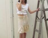 Spring Beige Crochet Skirt, Hand Knit Lace Mini Skirt, Crocheted Womens Clothing