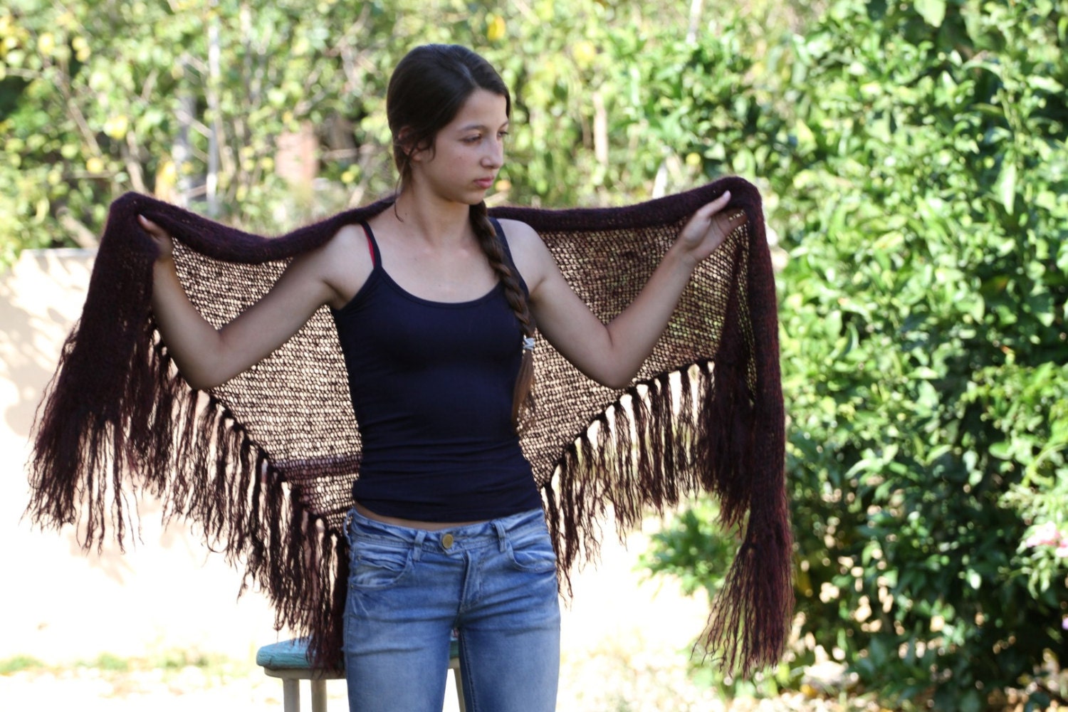 Shawl  Scarf   Knitted wine color  Clothing Accessory