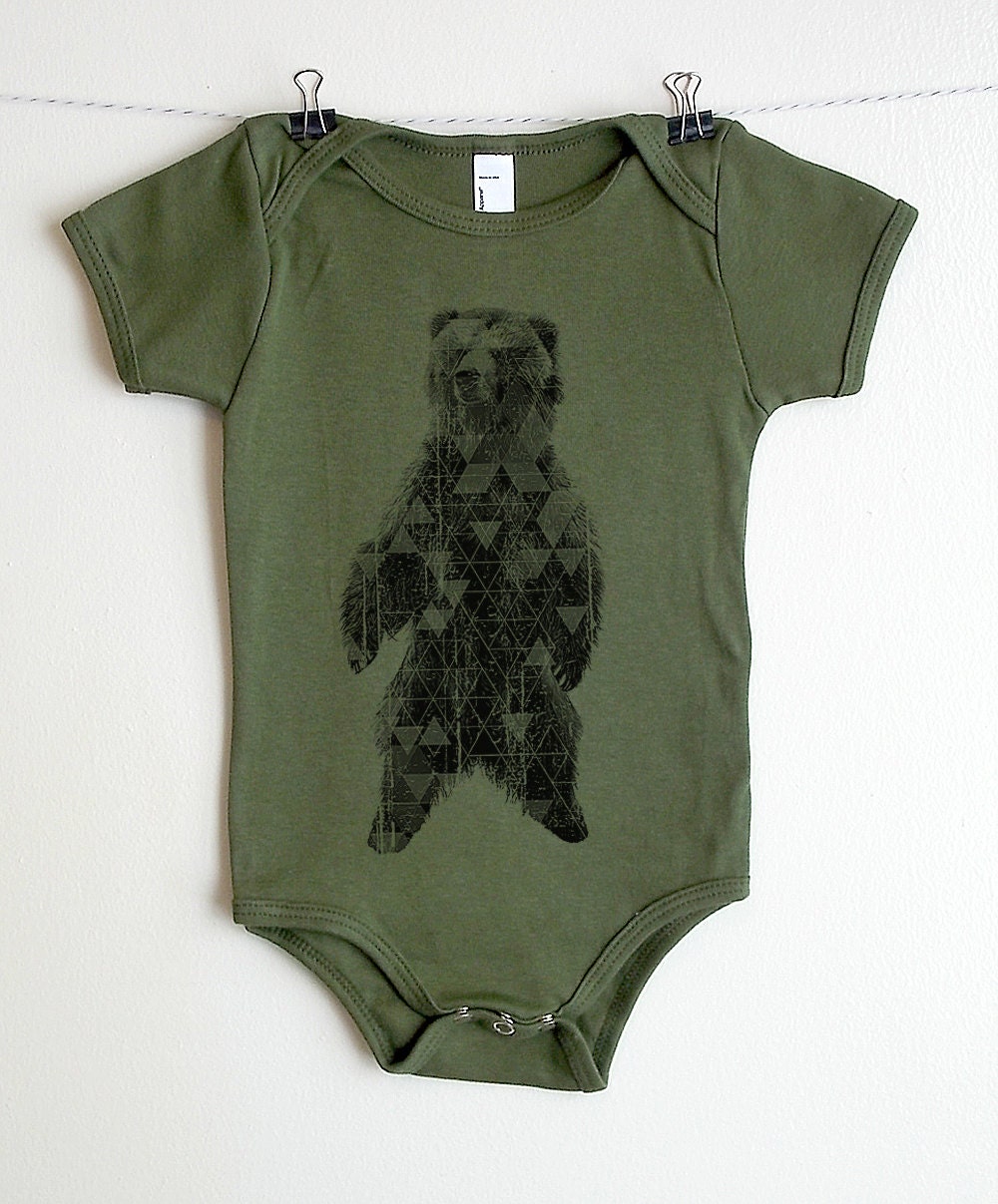 Grizzly Bear with Triangle Texture - Baby Onesie - American Apparel - Available in 3-6MO, 6-12MO and 12-18MO