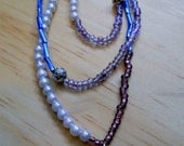 Hearts& Roses- Layered Necklace- Beaded- Blue, Purple, and Pearl-Delicate- Feminine- Classy- Handmade