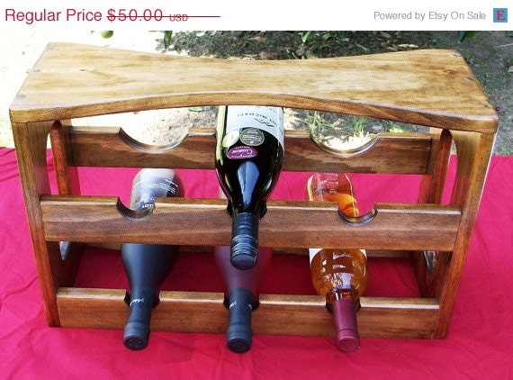 SUMMER SALE EVENT Wine Holder - Handcrafted Wood Wine Bottle Rack, Christmas Present, Kitchen Decor, Home Decor, furniture