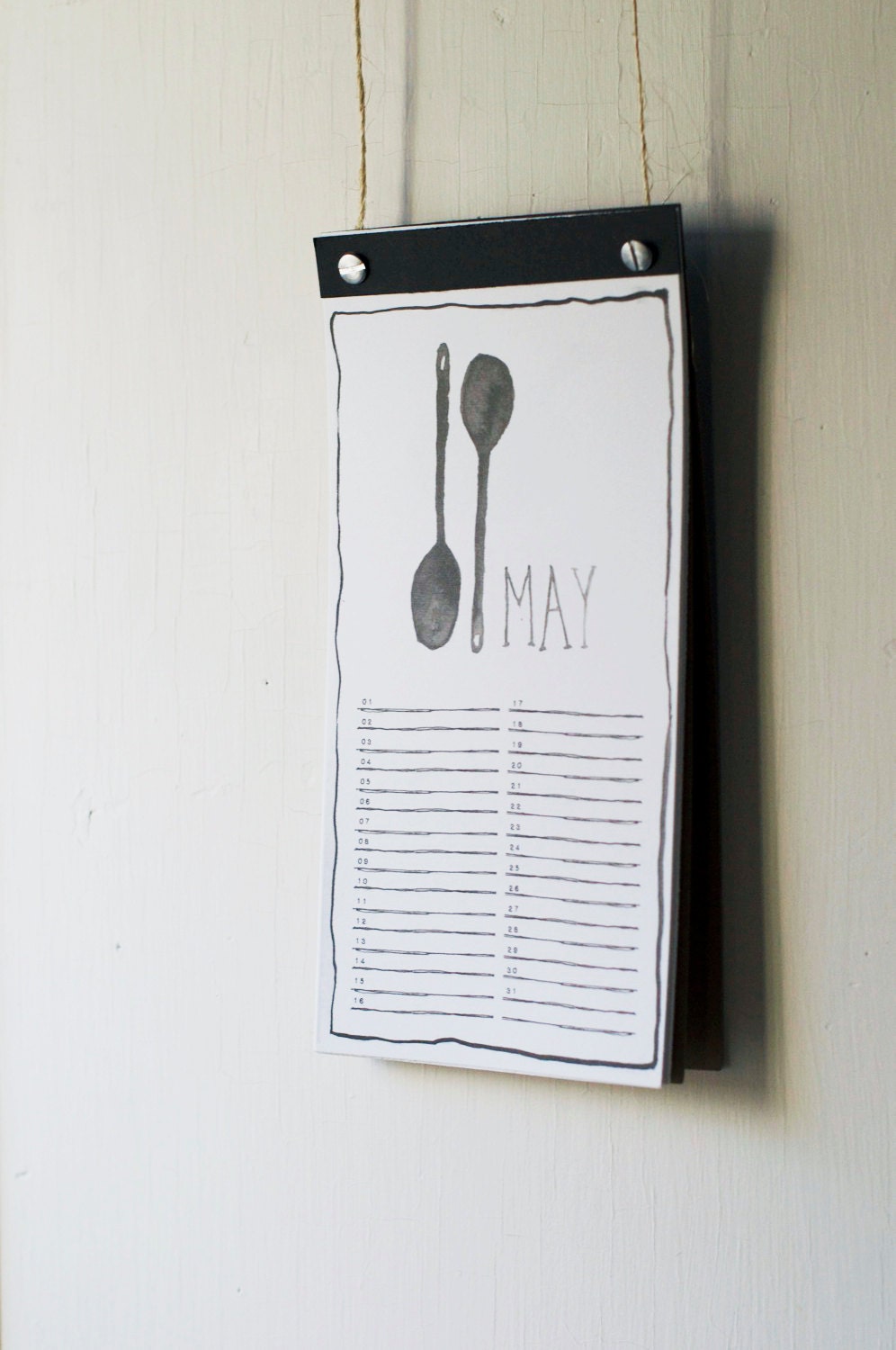 perpetual year wall calendar with illustrated kitchen utensils - small kitchen decor