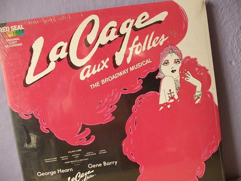 Vintage La Cage Aux Folles The Broadway Musical record lp, 1983, still SEALED, gay lesbian, French flapper red black white art deco decor