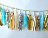 Gold - Aqua - Lush Multi Layered Sparkle & Shine Tissue Tassel Garland