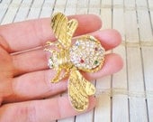Vintage Bumble Bee Rhinestone Brooch Pin