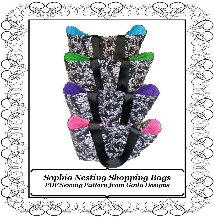 Shopping bag tote PDF Sewing Pattern with handles nesting set of four, instant pattern download "Sophia"