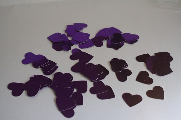 Purple Hearts Wedding Confetti for party or cake tables-80 pieces made of foil paper