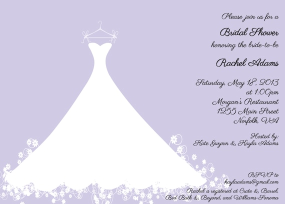 Lavender Bridal Shower Invitation - Wedding Gown - Bridal Luncheon, Bridal Tea Invitation Il_570xn