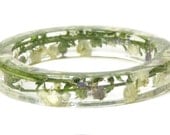 Flower Jewelry- Resin Flower Jewelry- Jewelry with Real Flowers- Dried Flowers- White Flowers- Green  Bracelet-Resin Jewelry-Green Bracelet