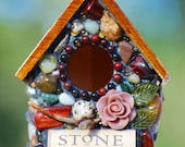 Recycled Wine Cork and Stone Birdhouse with Roses