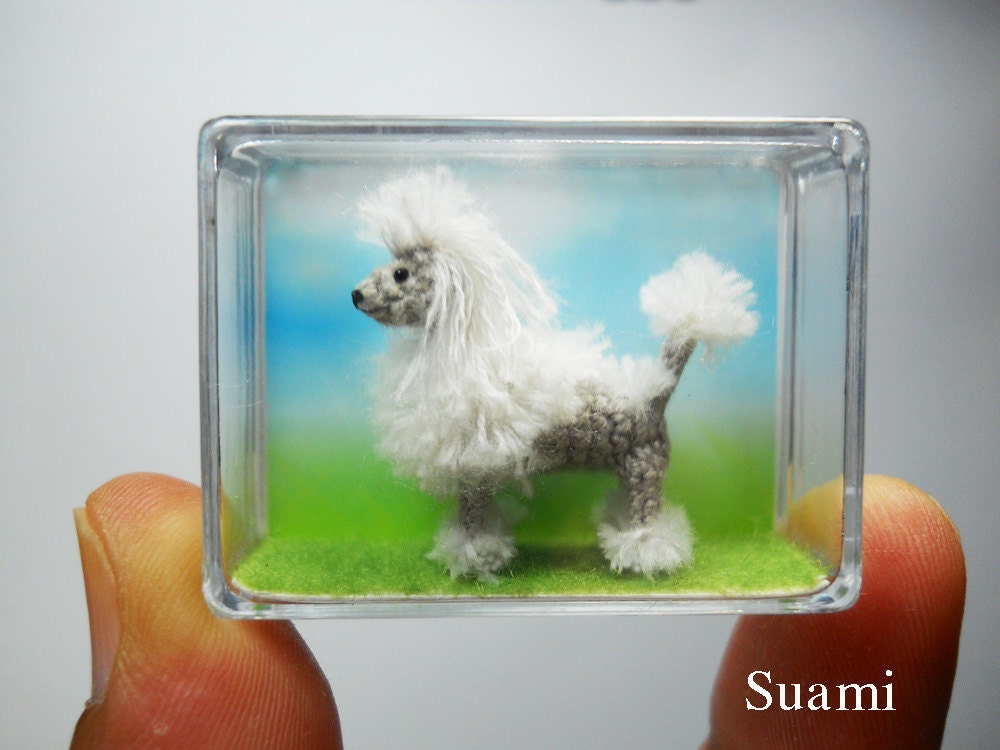 Miniature White Poodle 1 Inch - Tiny Crochet Micro Amigurumi Dog stuff Animal - Made To Order