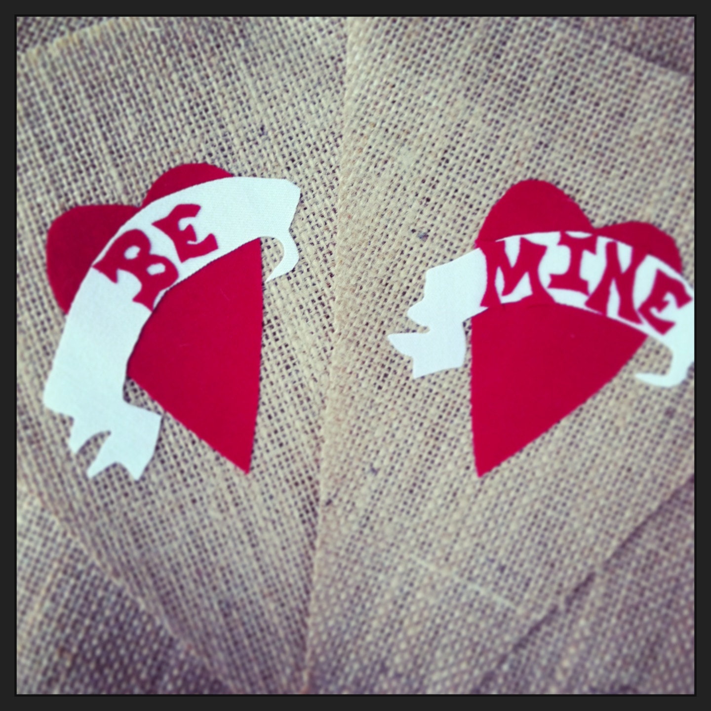 BE MINE Burlap Bunting with cottons