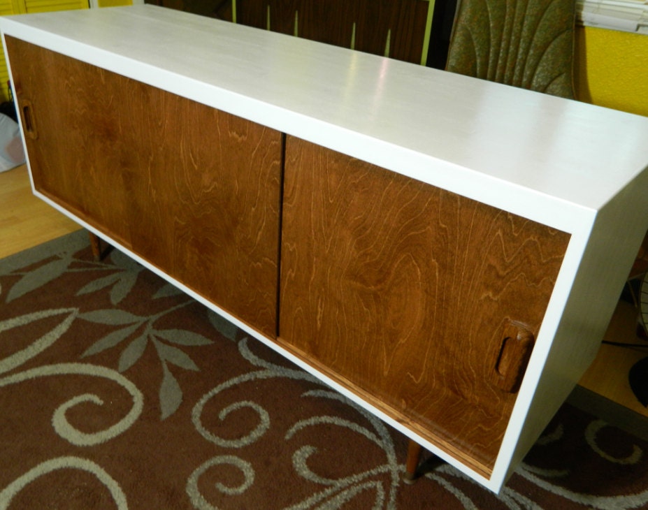 Mid Century Inspired Danish Modern TV Stand Credenza Entertainment Center 60"