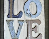 3D ORIGINAL, LOVE, typography sign, boys rustic art, distressed wall letters, vintage room, nursery decor, blue and brown, kids art