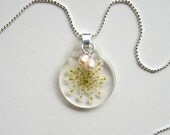 Queen Anne's Lace and Freshwater Pearls - Real Flower Enchanted Garden Necklace