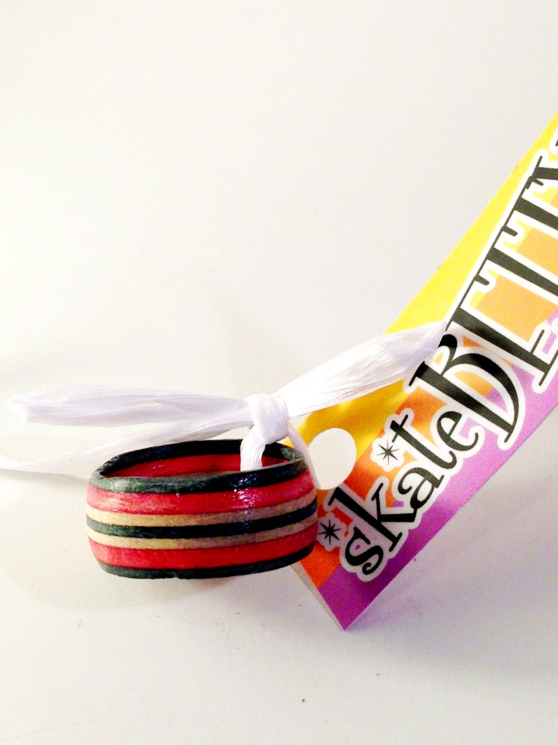 Recycled Skateboard Wood Ring Black and Red