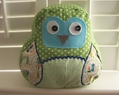 Owl Cushion - Bright Green and Riley Blake Woodland Fabric Lumbar Pillow