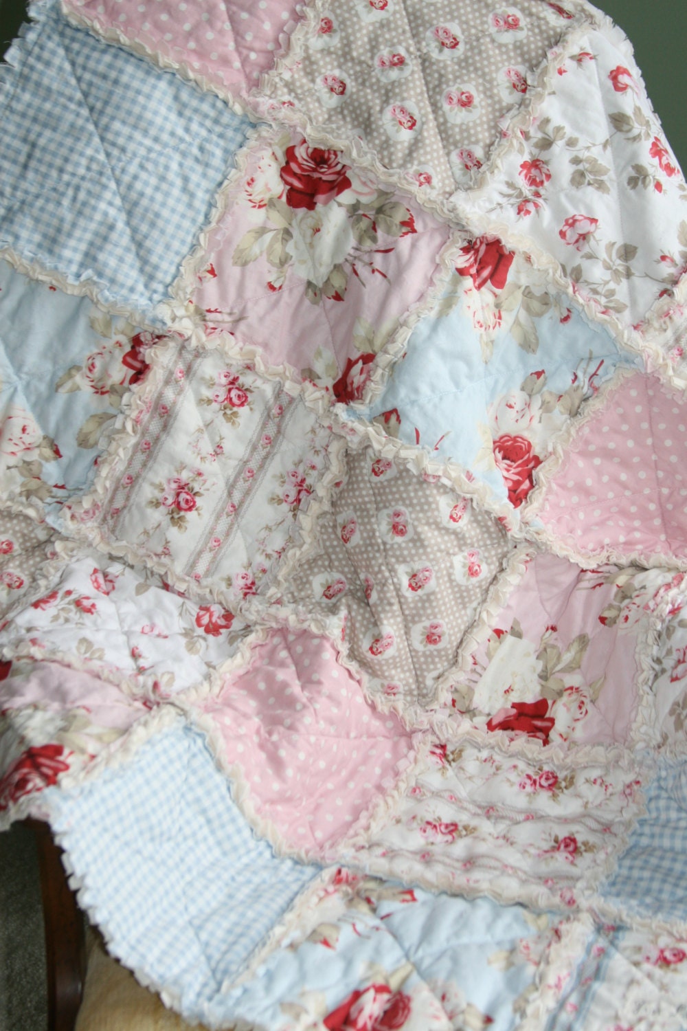 Crib Rag Quilt Baby Girl Crib Bedding Shabby Chic Nursery Petal Tanya Whelan Made to Order