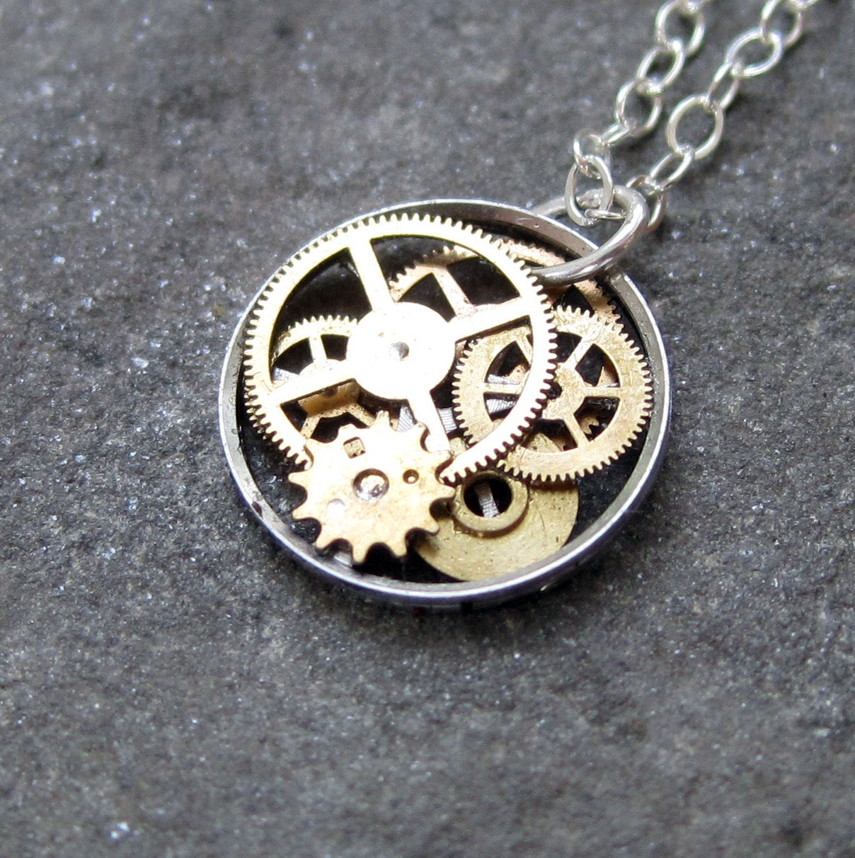 Clockwork Pendant "Aster" Clockwork Abstract Elegant Circle Watch Gear Sculpture Delicate Necklace
