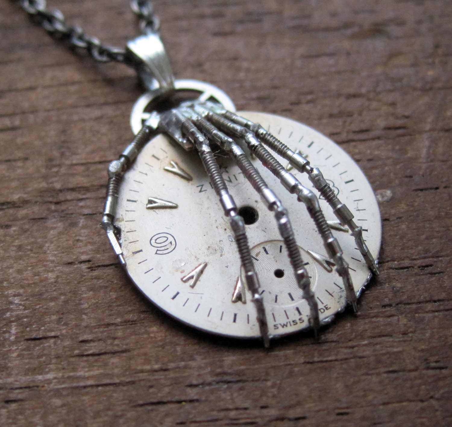 Skeleton Hand Pendant "The Agent" Skeletal Robotic Hand Necklace Watch Stem Bone Sculpture Watch Gear A Mechanical Mind Relic