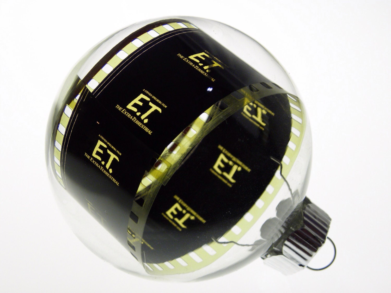 holiday ornament . glass bulb with 35mm movie filmstrip . E.T. Extra Terrestrial 1982  . OOAK . great gift for photographers