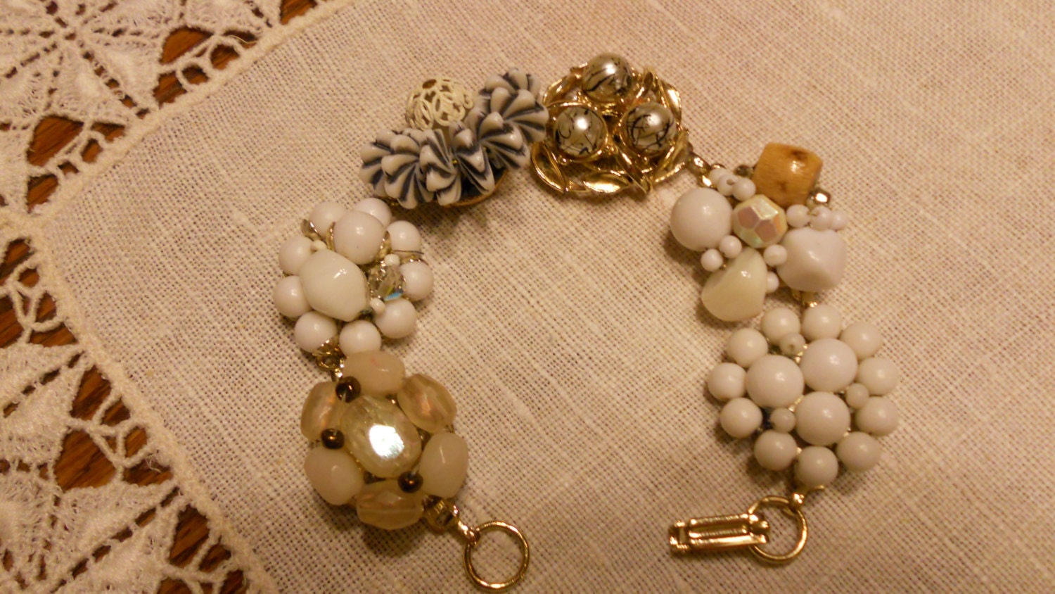 vintage cluster earring bracelet white