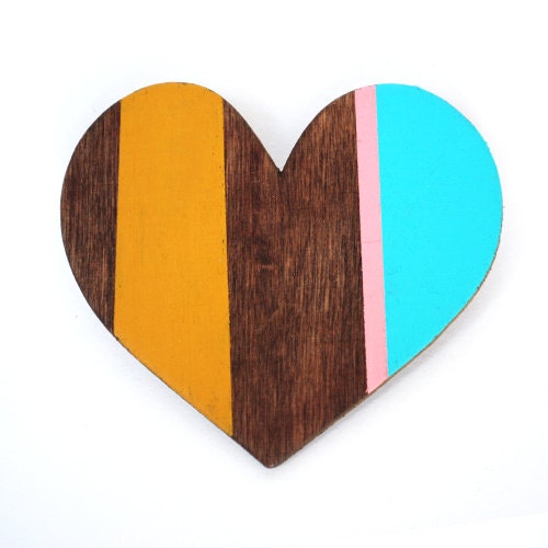 Hand painted wood heart brooch pin - Valentines Day