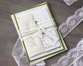 Simple Green - Lace Wedding Invitations With Green, Ivory, Baker Twine - Purchase for a Sample
