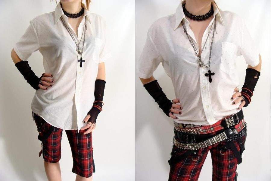 vintage 70s White Button Up Patterned Short Sleeve Boyfriend Shirt hipster M L