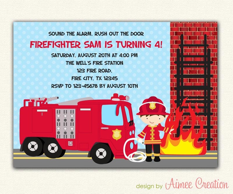 Fireman Invitation PRINTABLE - Firefighter /Firetruck Invite for Boys Birthday Party