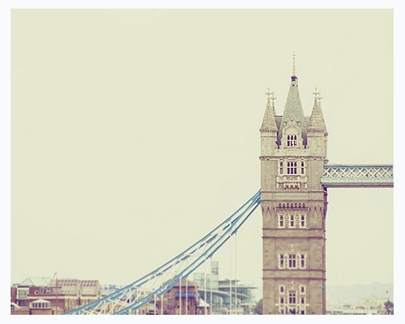 London photography, Tower Bridge travel photo, 8x10 print - cityscape, minimal, pastel, beige, blue, sky, british - In all its glory