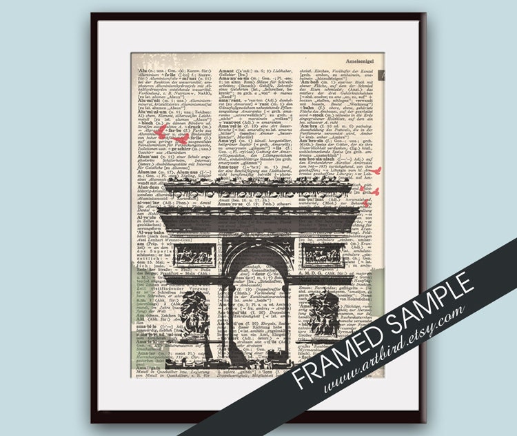 Arc de Triomphe Paris Dictionary Art (series A)  11x14 Art Print (ART BIRD Art Prints - Modern Elegance)