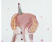 Elephant illustration, Children's wall art print, pink elephant art, kids room decor, nursery animal art by inameliart