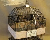 Wedding Card Box / Vintage Style / Peacock Feathers / Lace / Pearls / Art Deco Birdcage Wedding Card Holder
