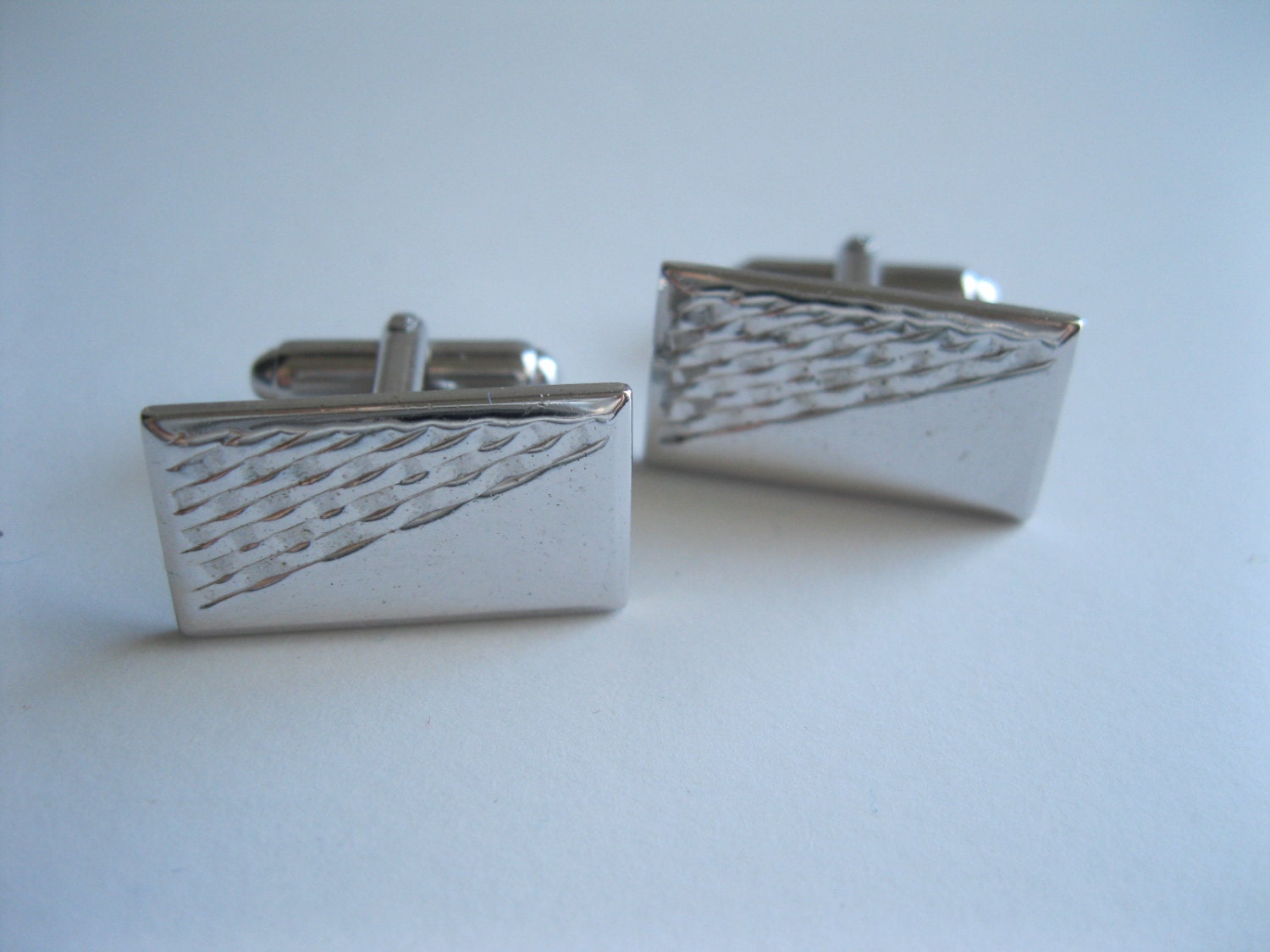 Silver Geometric Design Cuff Links Vintage Wedding