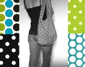 Mom Bag Over Shoulder Purse. Polka Dot Bag. Mix n Match Circles Chevron and Solids. Bold Colors Lime Green Turquoise Blue Black