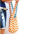 Over Shoulder Purse. Mom Bag. Orange Chevron Purse. Reversible Purse. Mix n Match Pantone Colors Chevron and Solids.