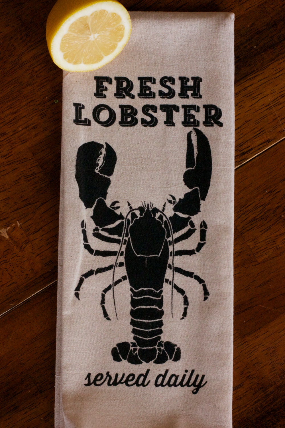 Tea Towel - Hand Printed Organic Flour Sack - Fresh Lobster