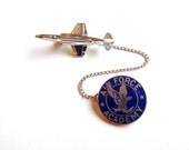 Vintage Silver Tone United States Air Force Academy Pins Linked Together By Small Chain Blue Enamel Collectible Military Accessory Jewelry