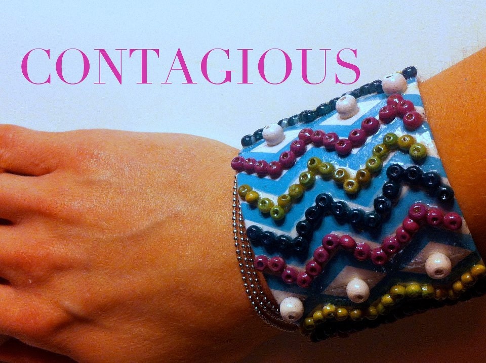 AZTEC Chevron Style, Beaded, Handcrafted Cuff Bracelet, Boho Chic, Warrior Princess