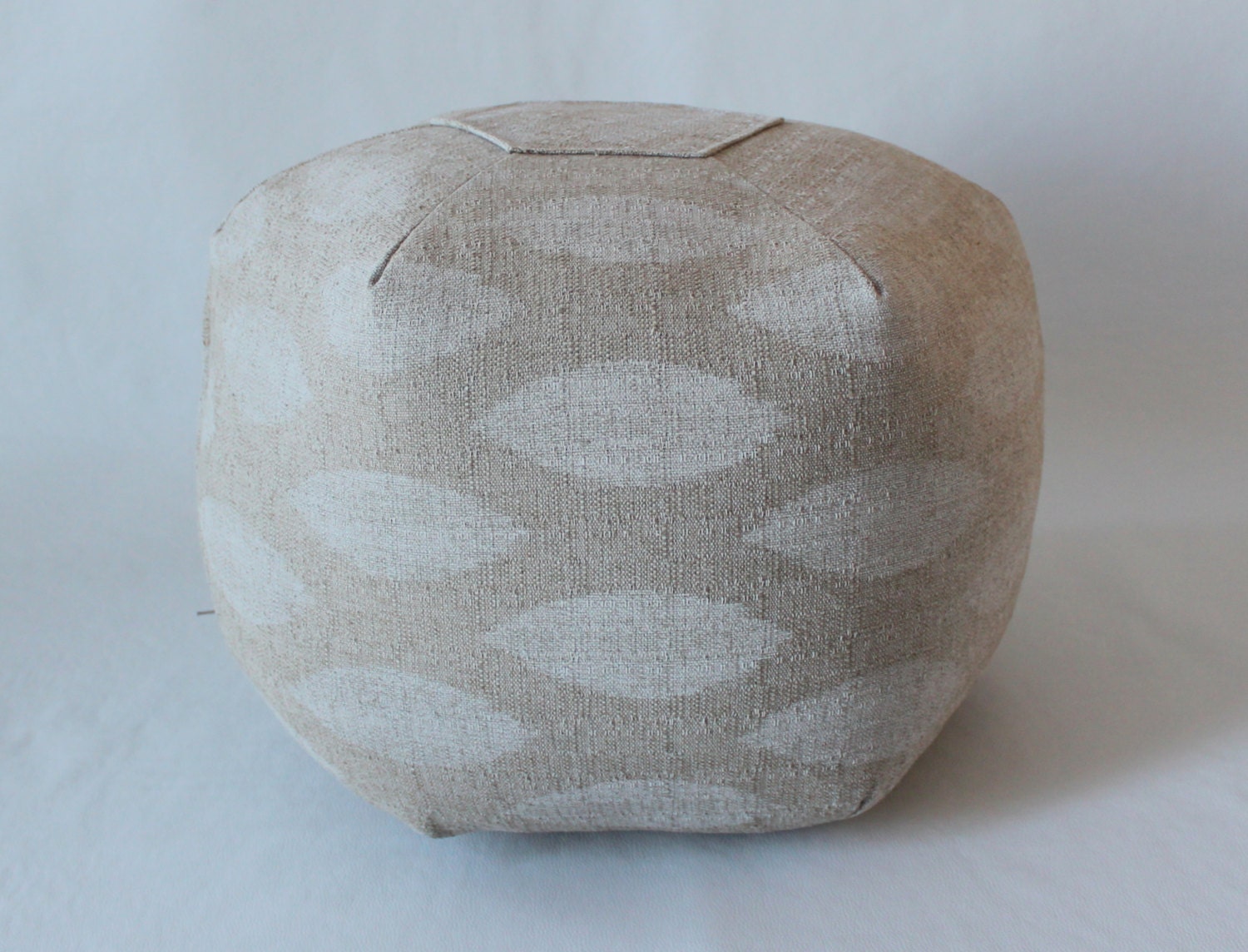 18" Ottoman Pouf Floor Pillow Natural White Ikat