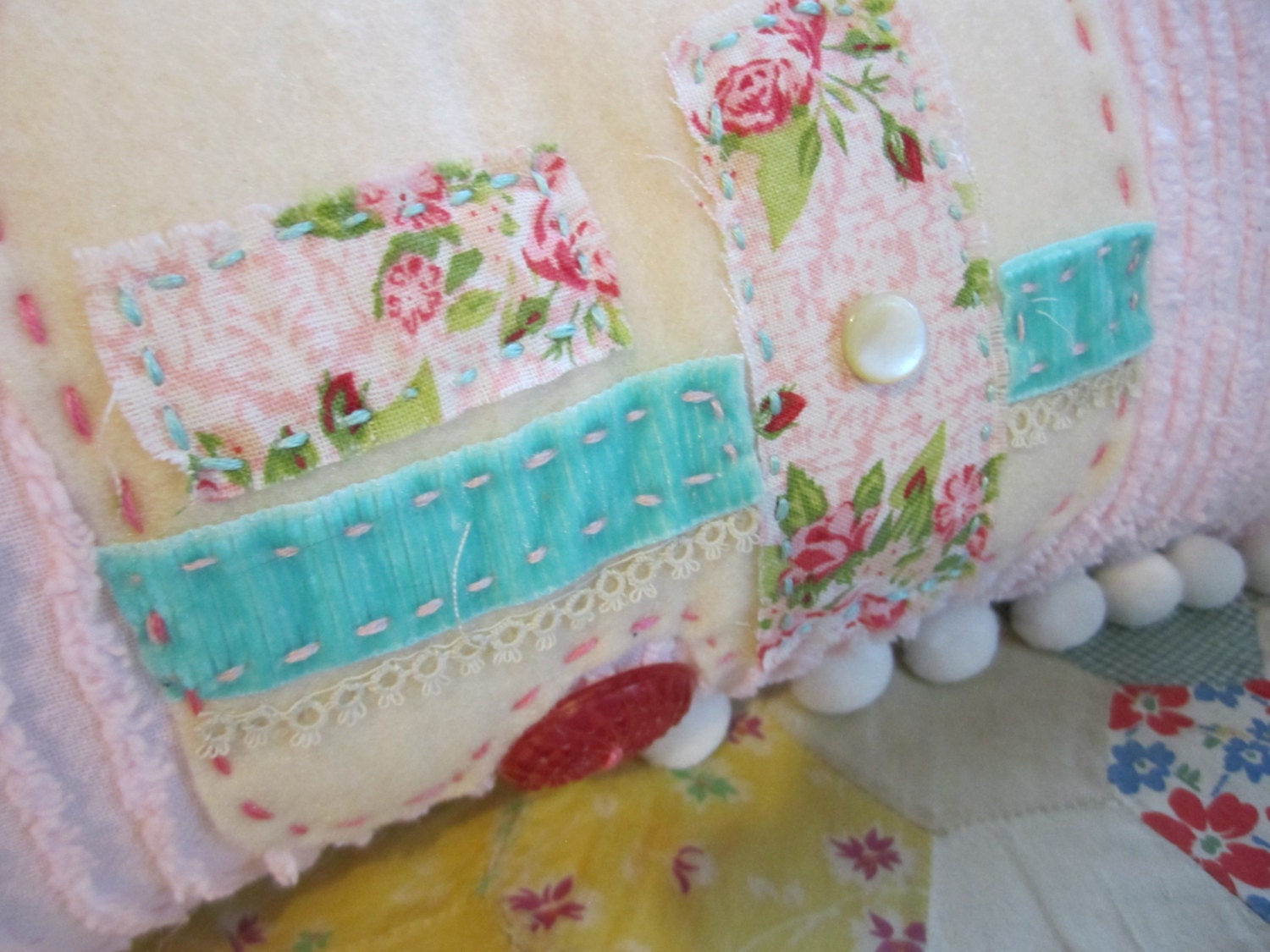 Vintage Trailer Pillow, Hand Made Pillow, Chenille Pillow, Vintage Chenille, Glamping