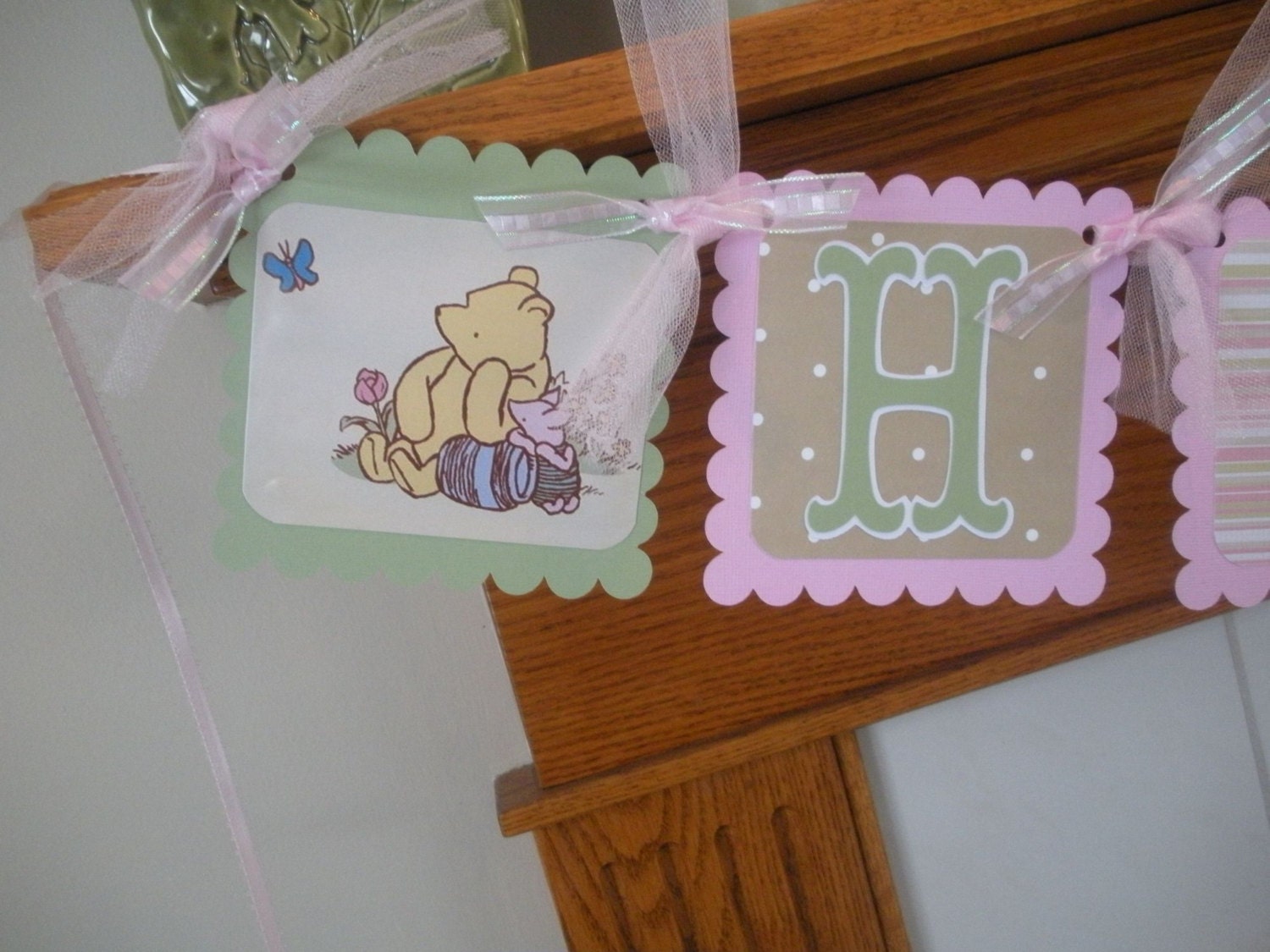 Vintage Winnie The Pooh Happy Birthday Banner Matching Tissue Pom Poms Are Available