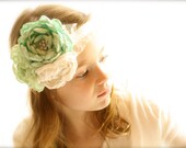 Custom Flowergirl Ivory and Mint Flower Headband - Flowergirl Headband - PIck Your Favorite Colors
