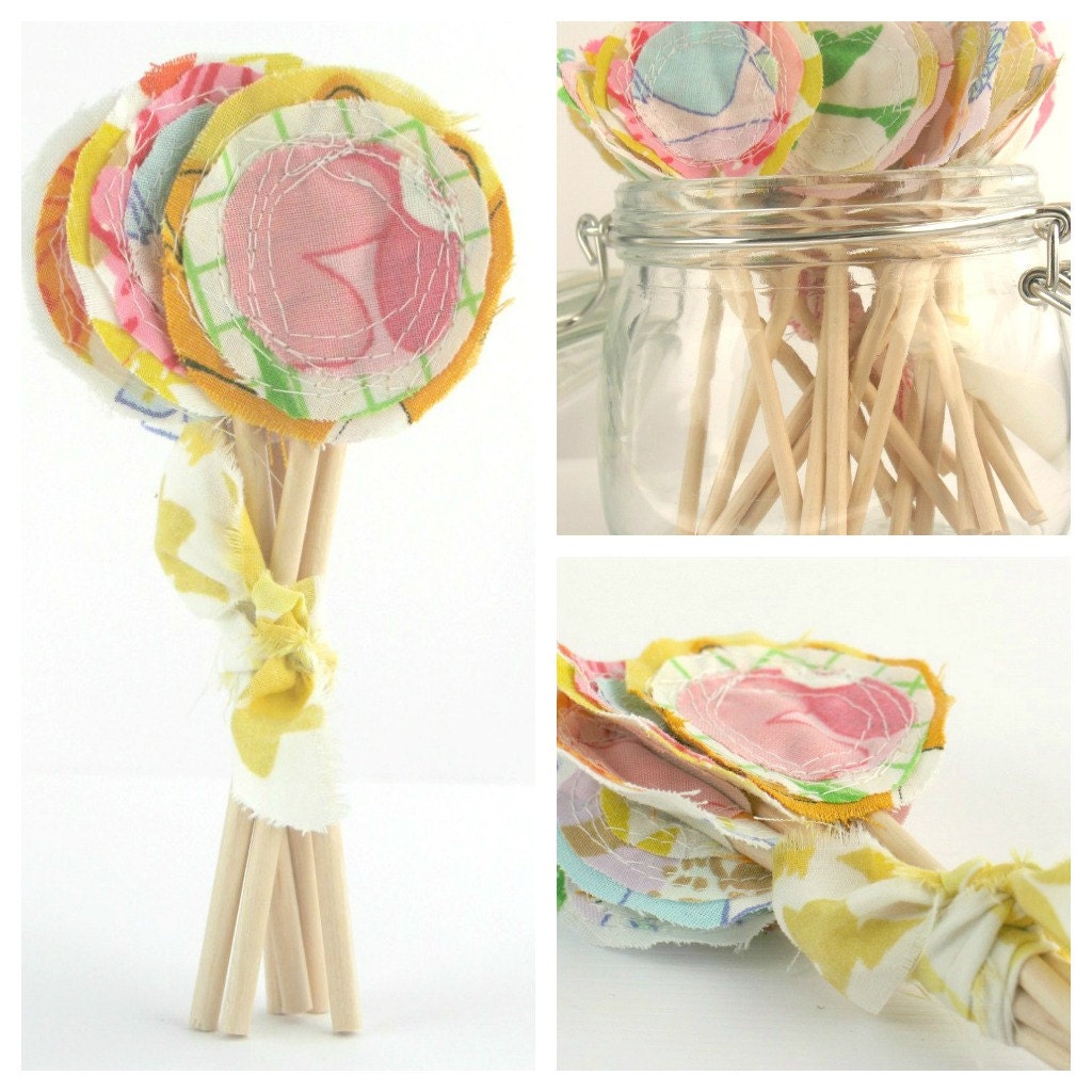 Vintage Fabric Flower Cupcake Toppers, Fabric Bloom, Summer Party Cupcake Toppers, Cake Toppers, Party Decor, Weddings, Photo Prop, SET of 6