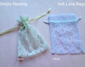 4x6 Lace Fabric Bags, Lace Drawstring Favor Bags, Lace Wedding Favor Bags, Lace Favor Bags, White Lace Bag