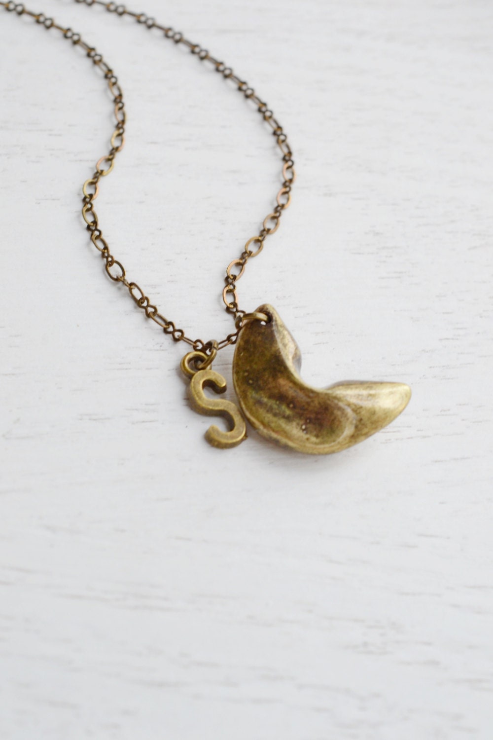Fortune Cookie Necklace,Custom Initial Charm Necklace,Cute Fortune Cookie Charm Necklace,Lucky Necklace,Lucky Jewelry,Good Luck Pendant