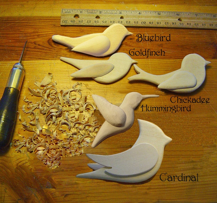 SONGBIRD ORNAMENTS  - Mobiles for Nursery - Wedding Cake Topper - Set of 5: Chickadee -  Cardinal - Bluebird - Hummingbird - Goldfinch