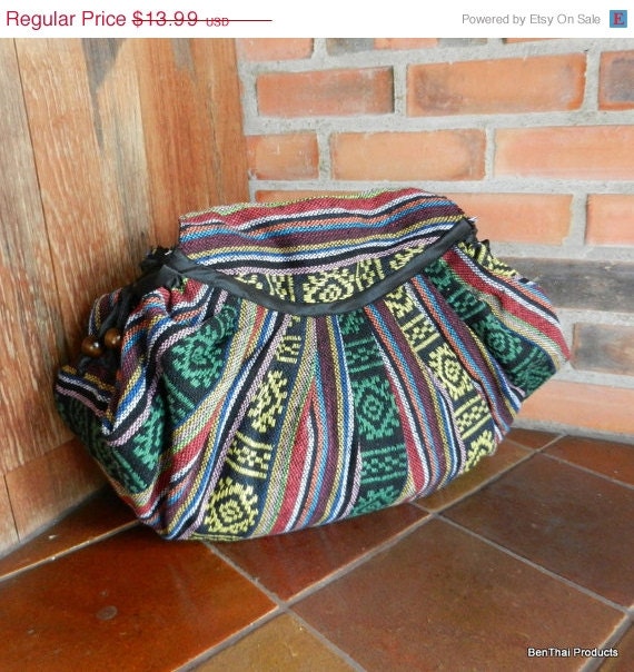 ON SALE Hand Woven Cotton Shoulder Bag Purse Handbags Tribal Ethnic - IKAT 9
